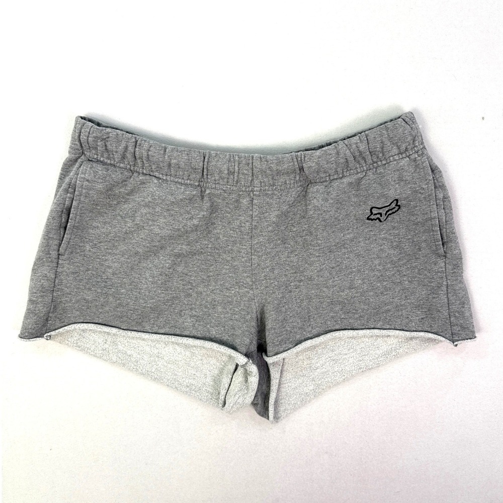 Fox Racing Womens Gray Sweat Shorts M Embroidered Logo Raw Hem Pockets